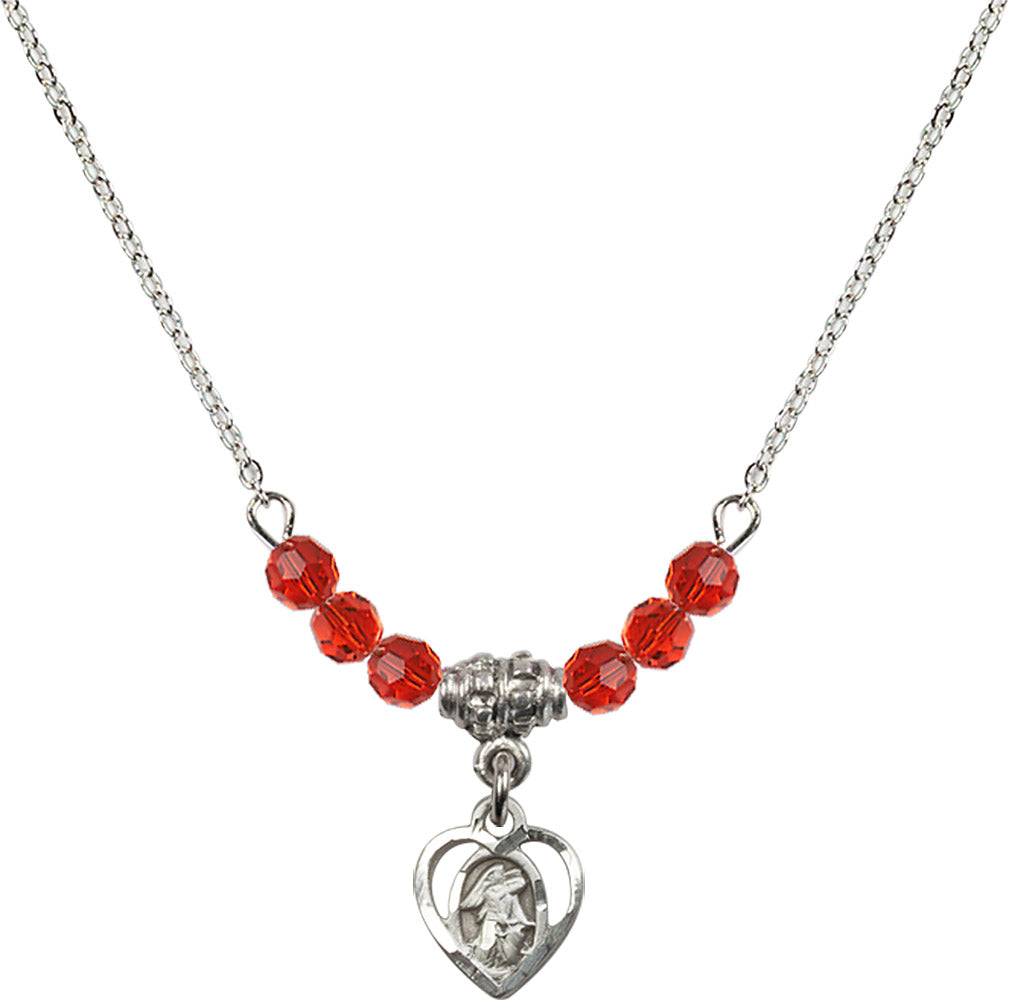 Sterling Silver Guardian Angel Birthstone Necklace with Ruby Beads - 5407