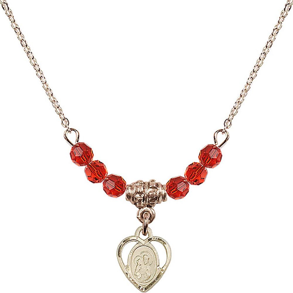 14kt Gold Filled Saint Ann Birthstone Necklace with Ruby Beads - 5414