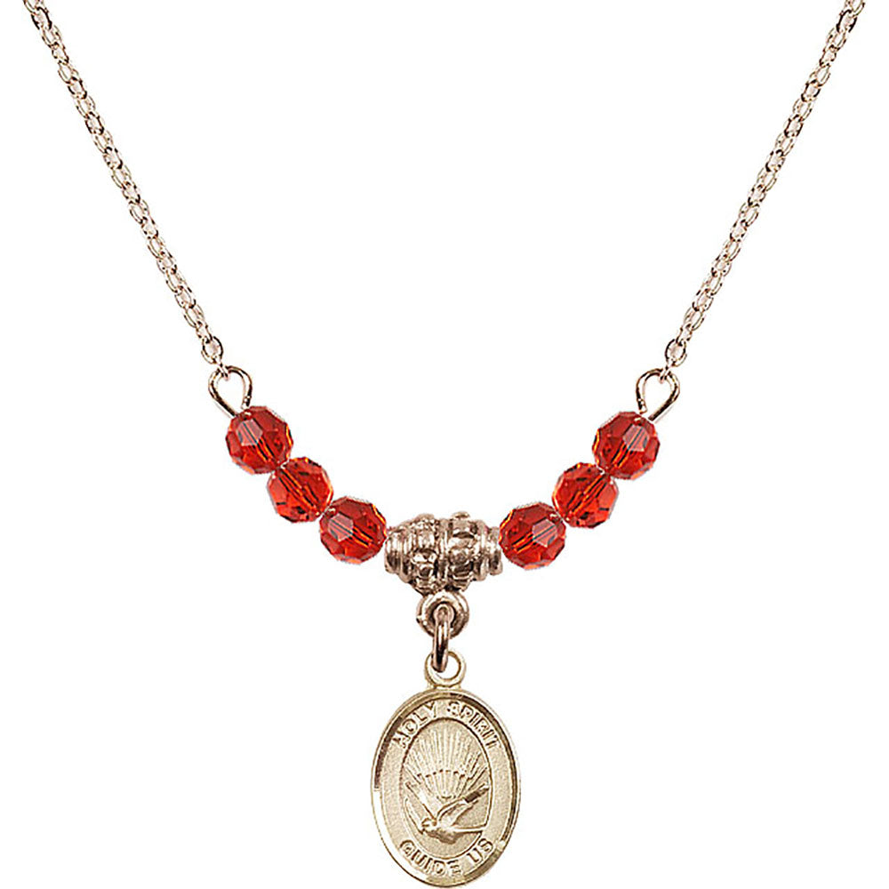 14kt Gold Filled Holy Spirit Birthstone Necklace with Ruby Beads - 9044