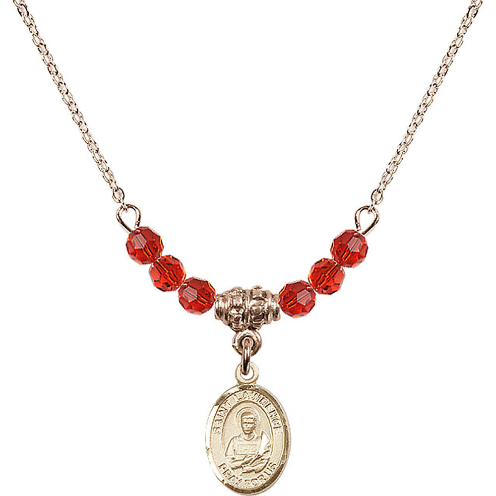 14kt Gold Filled Saint Lawrence Birthstone Necklace with Ruby Beads - 9063