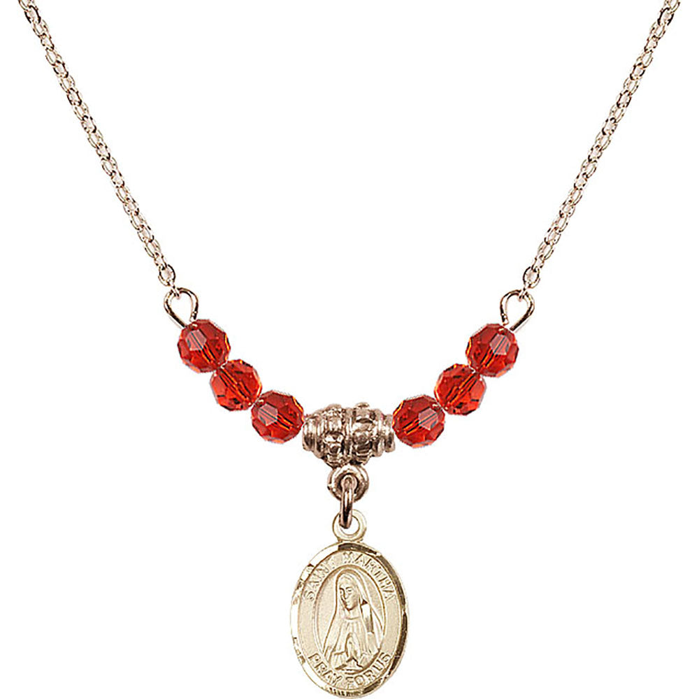 14kt Gold Filled Saint Martha Birthstone Necklace with Ruby Beads - 9075