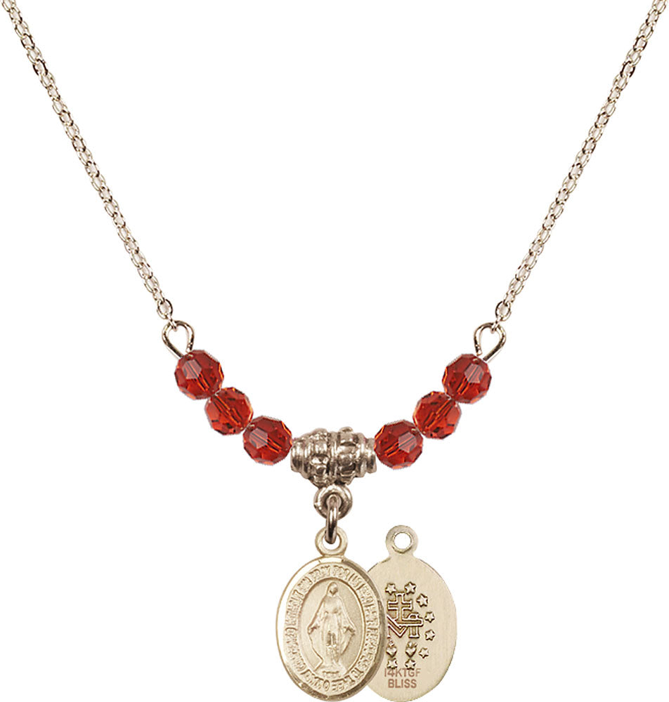14kt Gold Filled Miraculous Birthstone Necklace with Ruby Beads - 9078