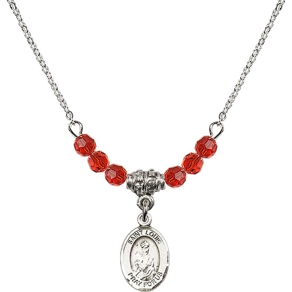 Sterling Silver Saint Louis Birthstone Necklace with Ruby Beads - 9081