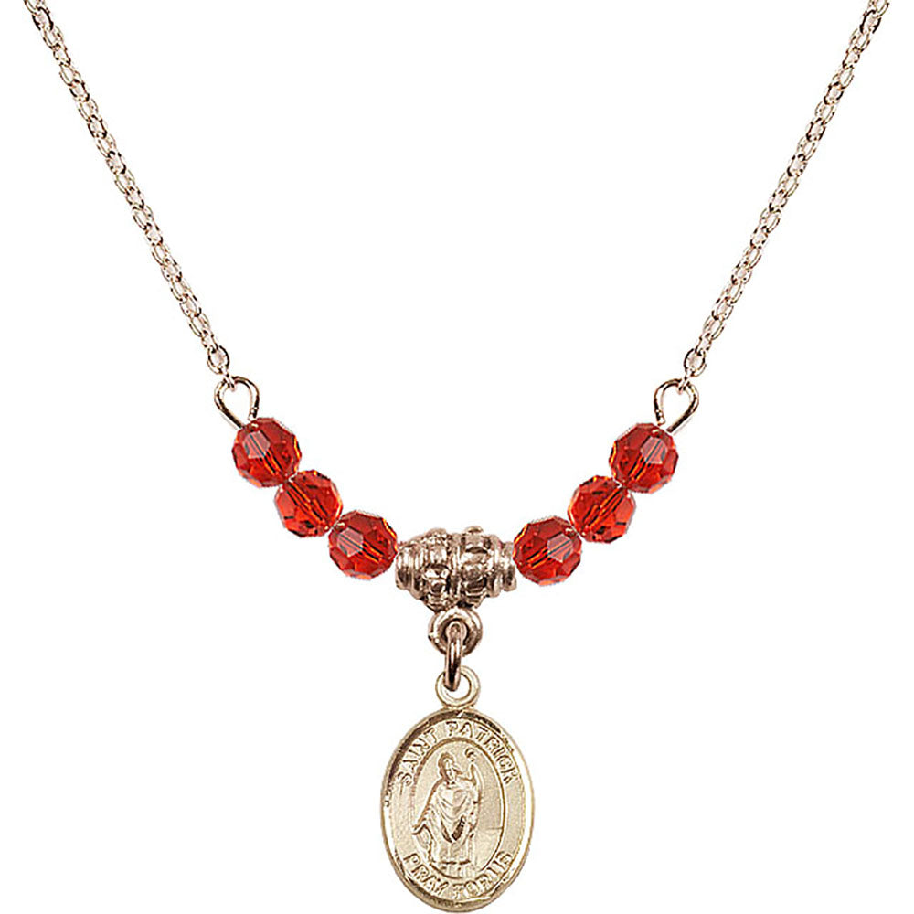 14kt Gold Filled Saint Patrick Birthstone Necklace with Ruby Beads - 9084
