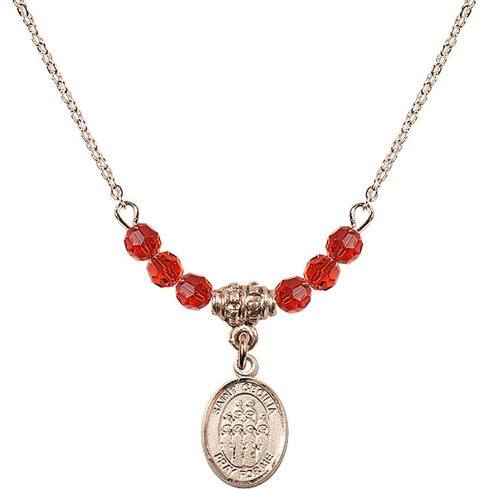 14kt Gold Filled Saint Cecilia / Choir Birthstone Necklace with Ruby Beads - 9180