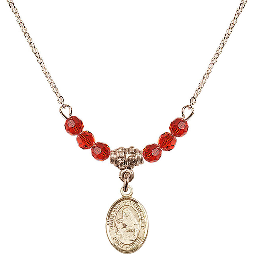 14kt Gold Filled Madonna del Ghisallo Birthstone Necklace with Ruby Beads - 9203