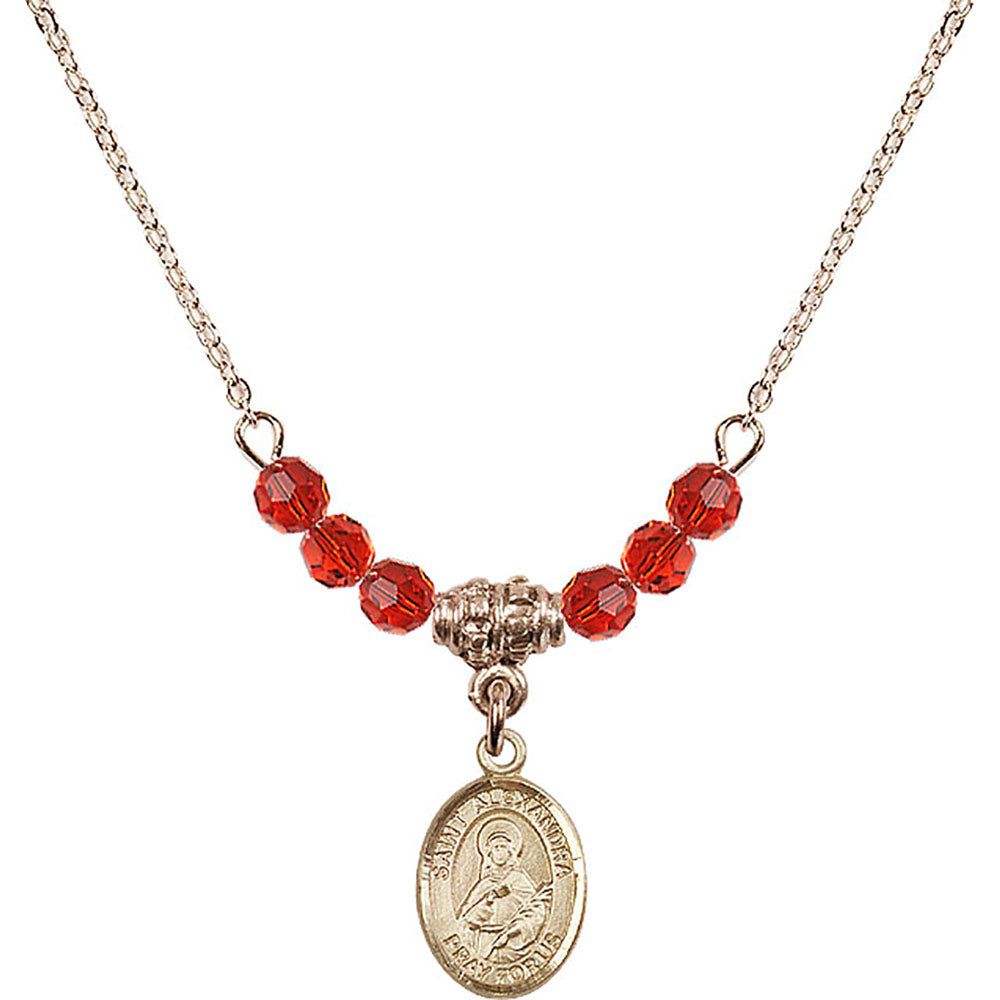 14kt Gold Filled Saint Alexandra Birthstone Necklace with Ruby Beads - 9215
