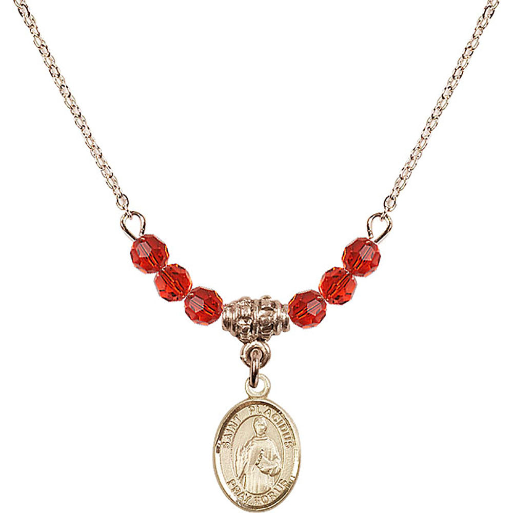 14kt Gold Filled Saint Placidus Birthstone Necklace with Ruby Beads - 9240