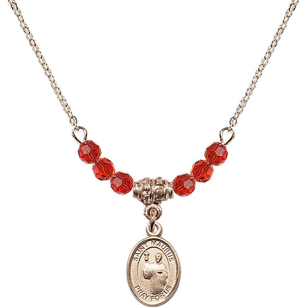 14kt Gold Filled Saint Maurus Birthstone Necklace with Ruby Beads - 9241