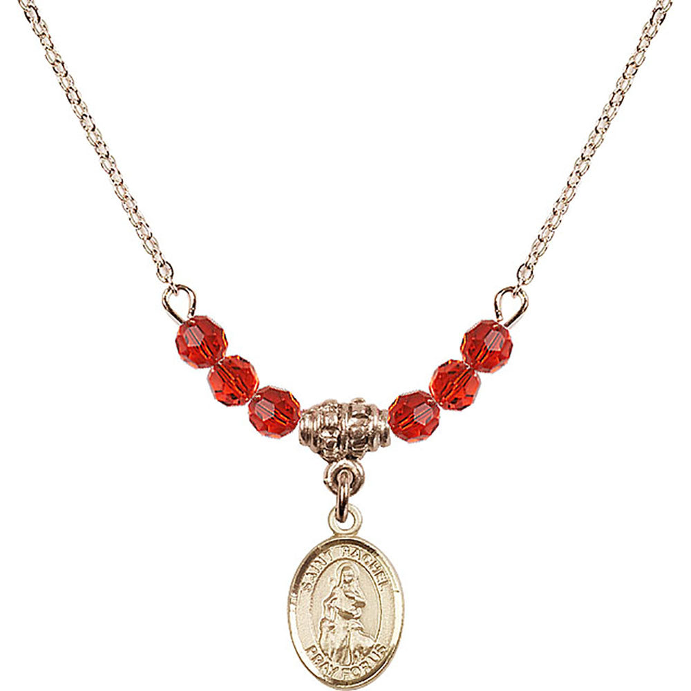 14kt Gold Filled Saint Rachel Birthstone Necklace with Ruby Beads - 9251