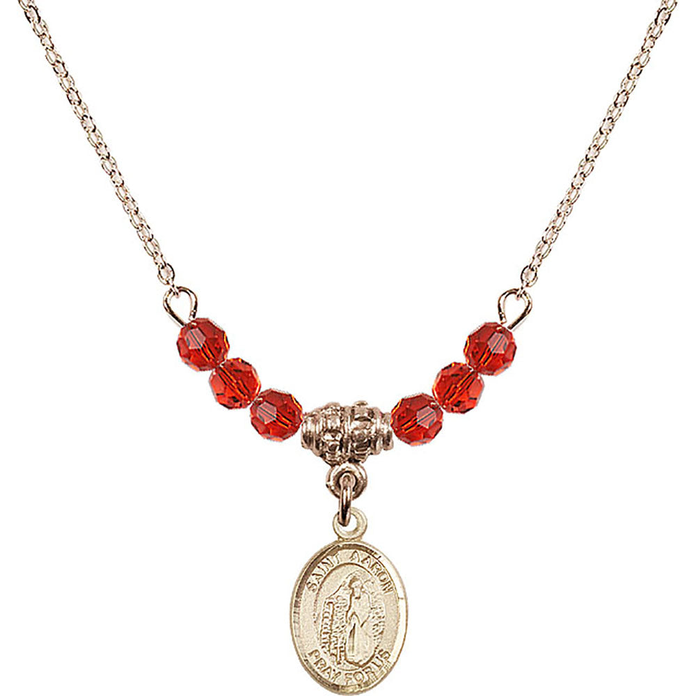 14kt Gold Filled Saint Aaron Birthstone Necklace with Ruby Beads - 9254