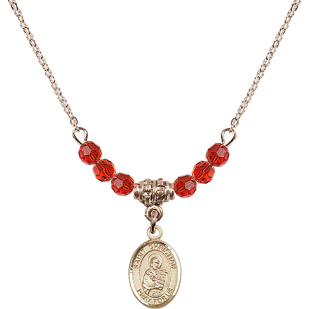 14kt Gold Filled Saint Christian Demosthenes Birthstone Necklace with Ruby Beads - 9257
