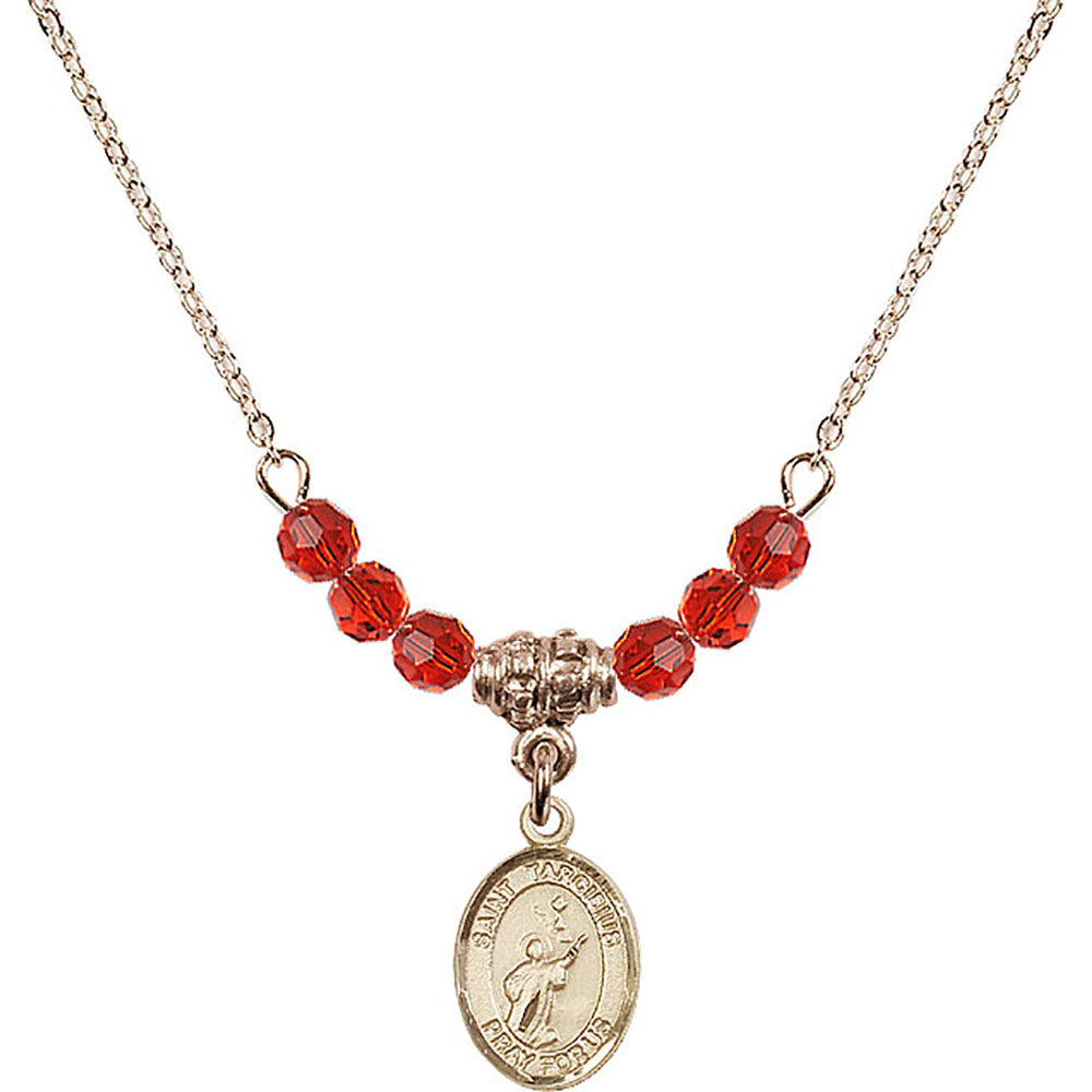 14kt Gold Filled Saint Tarcisius Birthstone Necklace with Ruby Beads - 9261