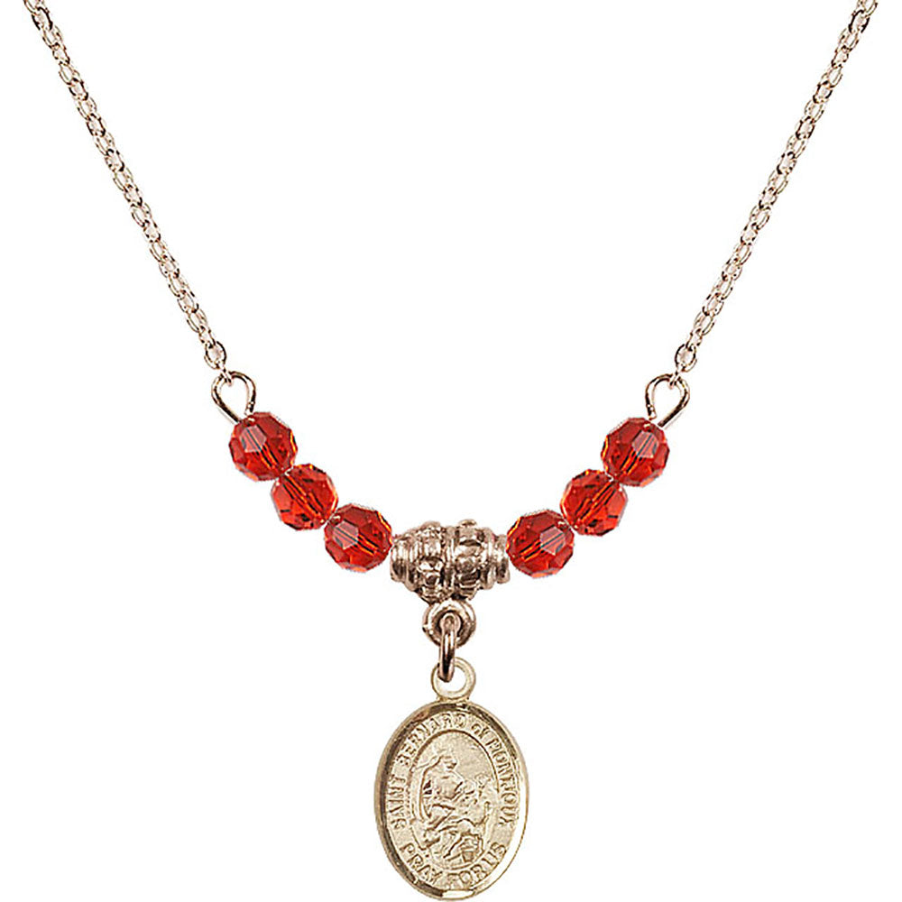 14kt Gold Filled Saint Bernard of Montjoux Birthstone Necklace with Ruby Beads - 9264