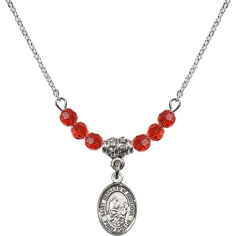 Sterling Silver Saint Bernard of Montjoux Birthstone Necklace with Ruby Beads - 9264