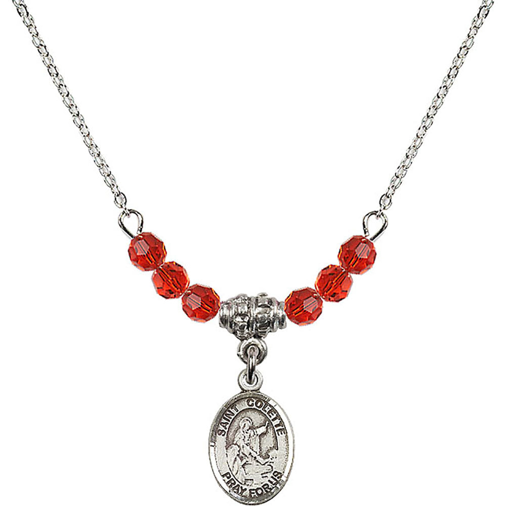 Sterling Silver Saint Colette Birthstone Necklace with Ruby Beads - 9268
