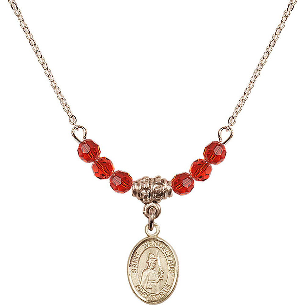 14kt Gold Filled Saint Wenceslaus Birthstone Necklace with Ruby Beads - 9273