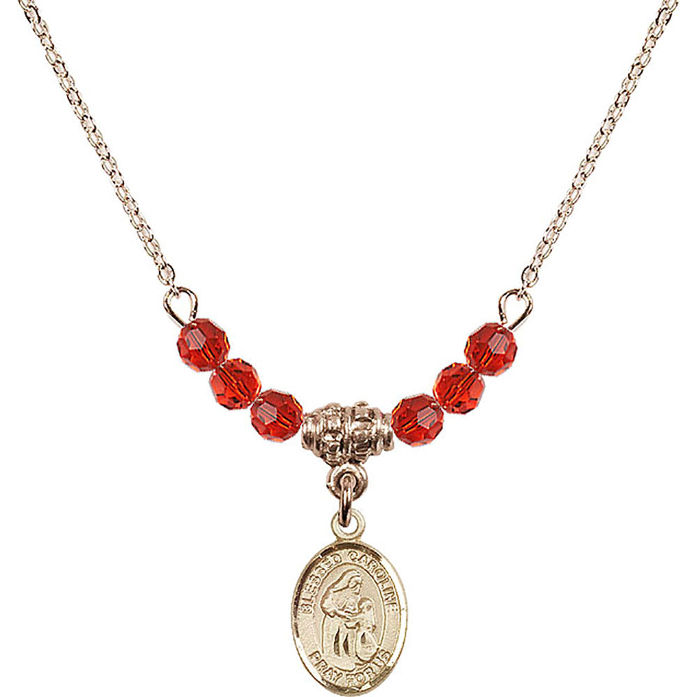 14kt Gold Filled Blessed Caroline Gerhardinger Birthstone Necklace with Ruby Beads - 9281