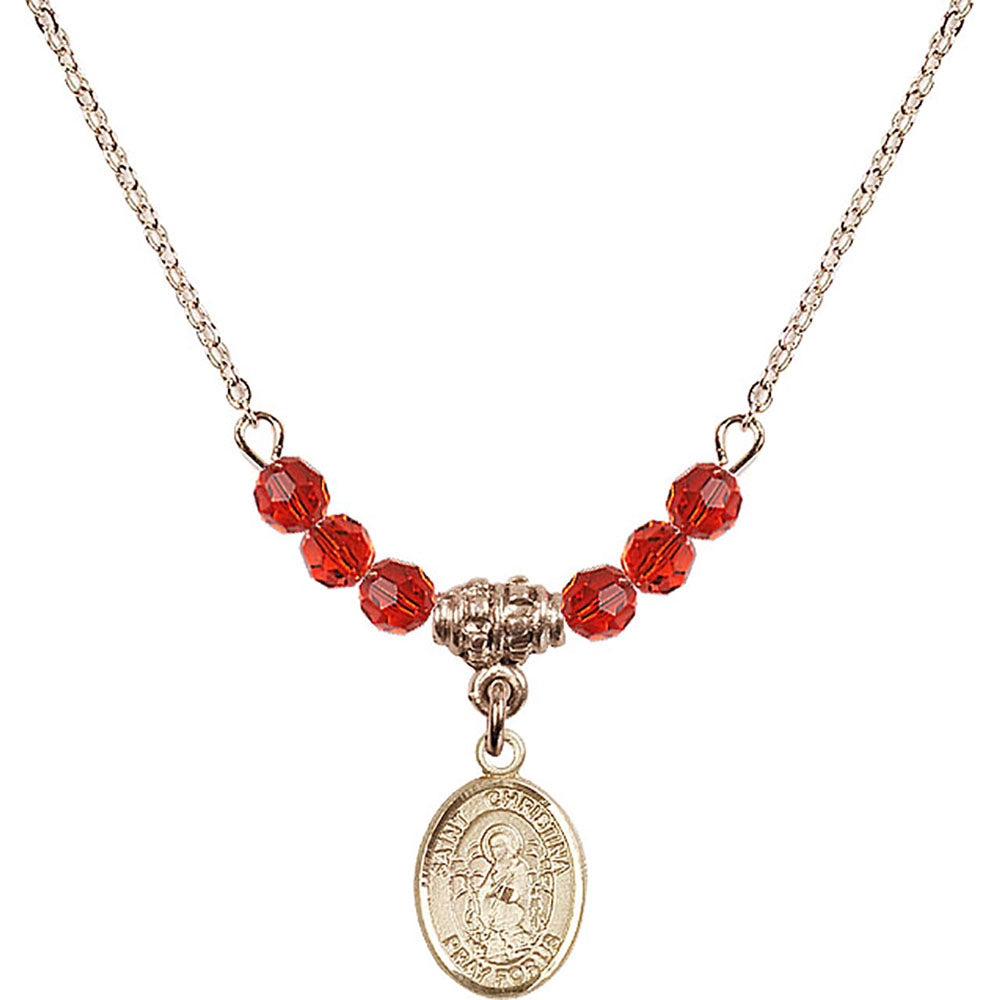 14kt Gold Filled Saint Christina the Astonishing Birthstone Necklace with Ruby Beads - 9320