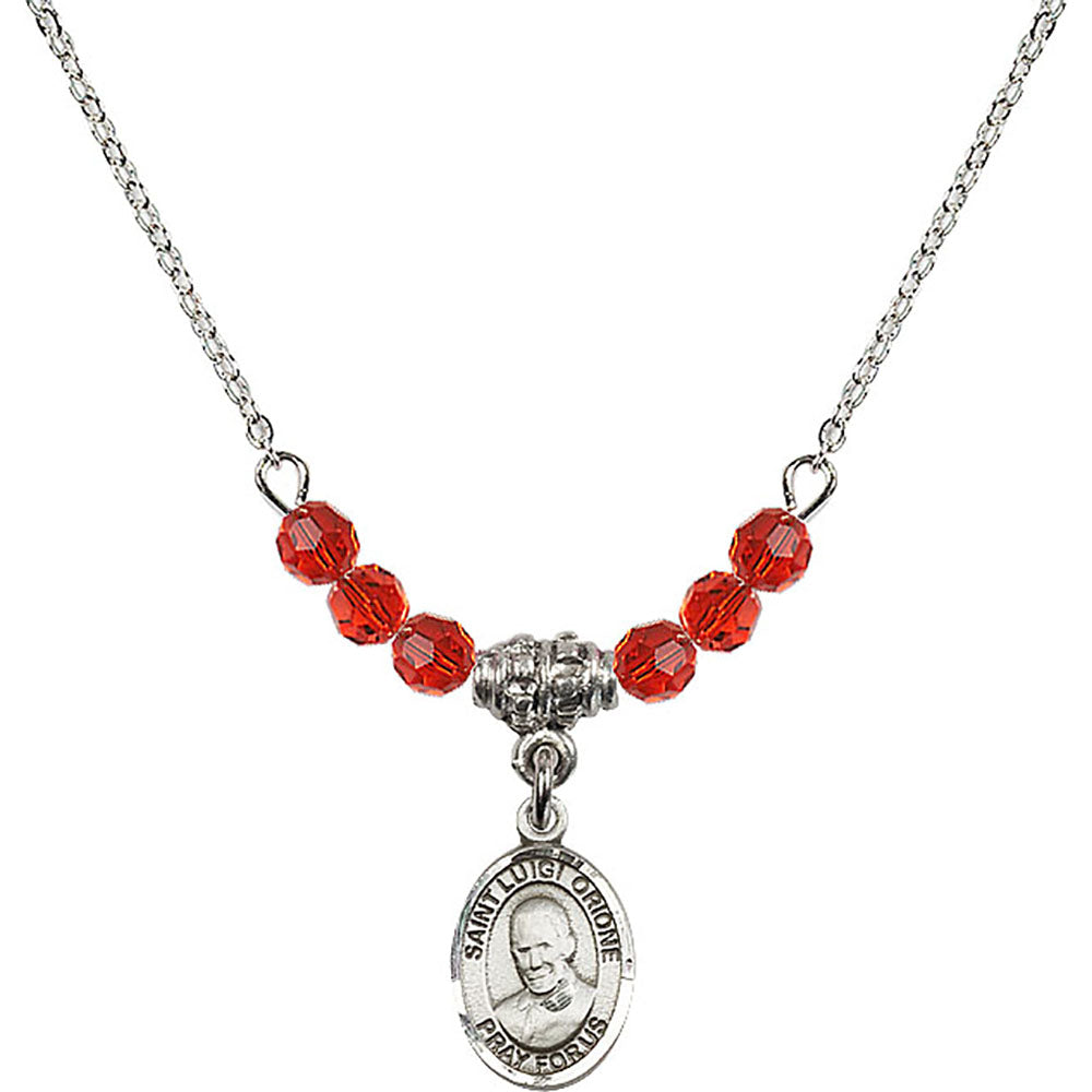 Sterling Silver Saint Luigi Orione Birthstone Necklace with Ruby Beads - 9326