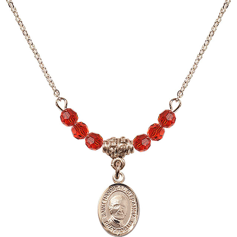 14kt Gold Filled Saint Hannibal Birthstone Necklace with Ruby Beads - 9327