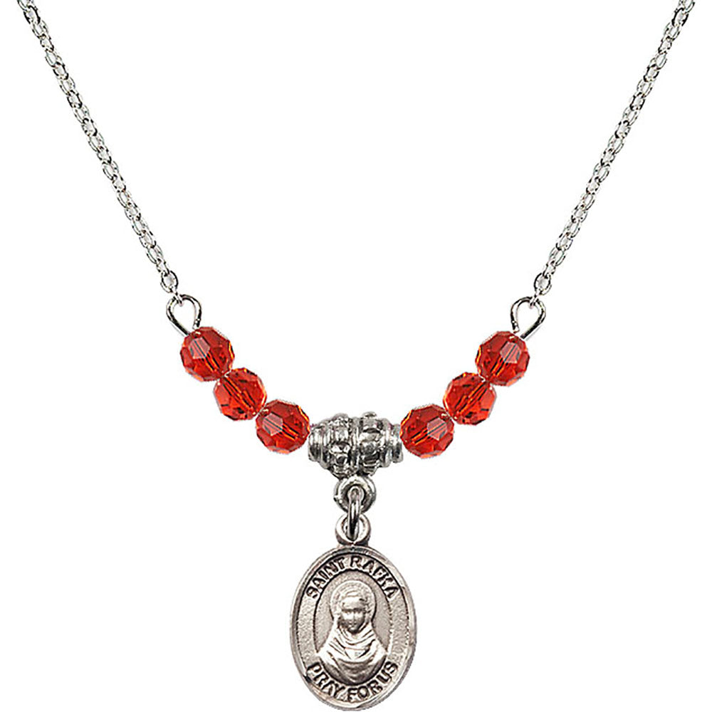 Sterling Silver Saint Rafka Birthstone Necklace with Ruby Beads - 9338