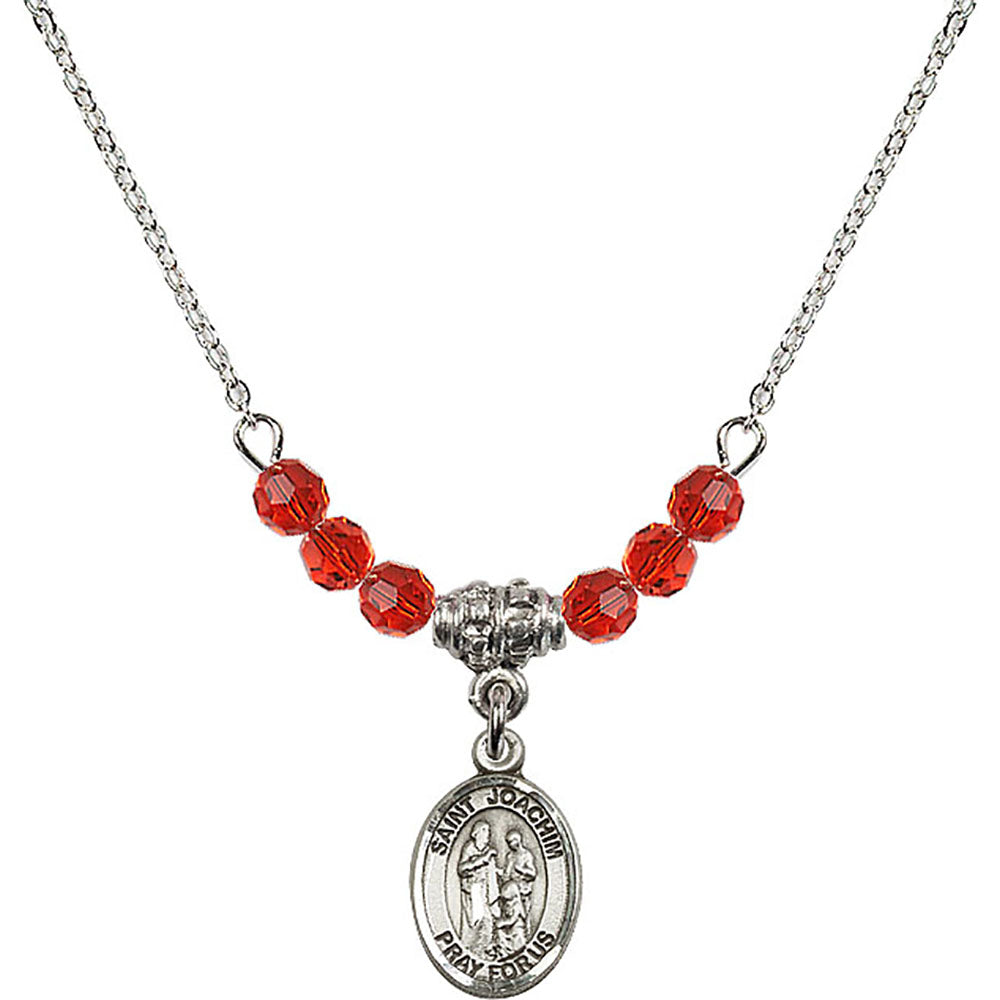 Sterling Silver Saint Joachim Birthstone Necklace with Ruby Beads - 9348