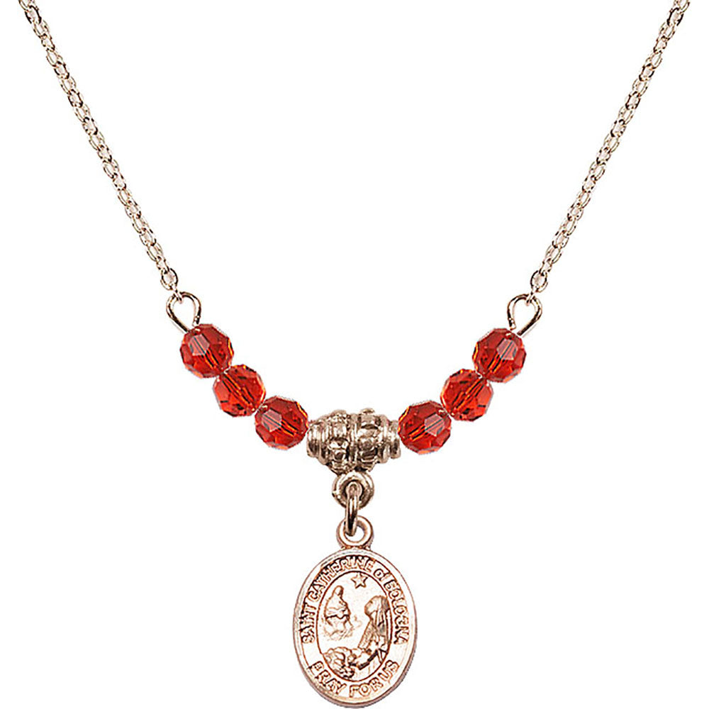 14kt Gold Filled Saint Catherine of Bologna Birthstone Necklace with Ruby Beads - 9354