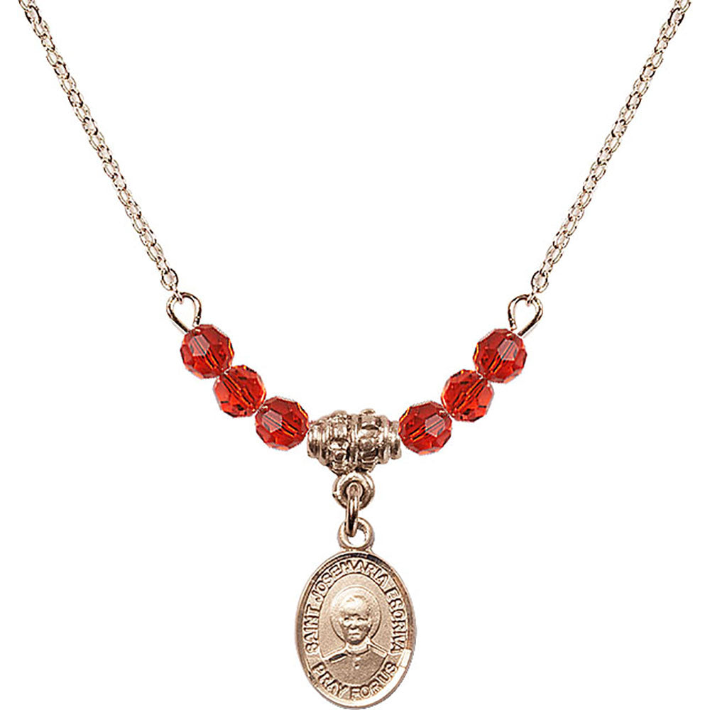 14kt Gold Filled Saint Josemaria Escriva Birthstone Necklace with Ruby Beads - 9362