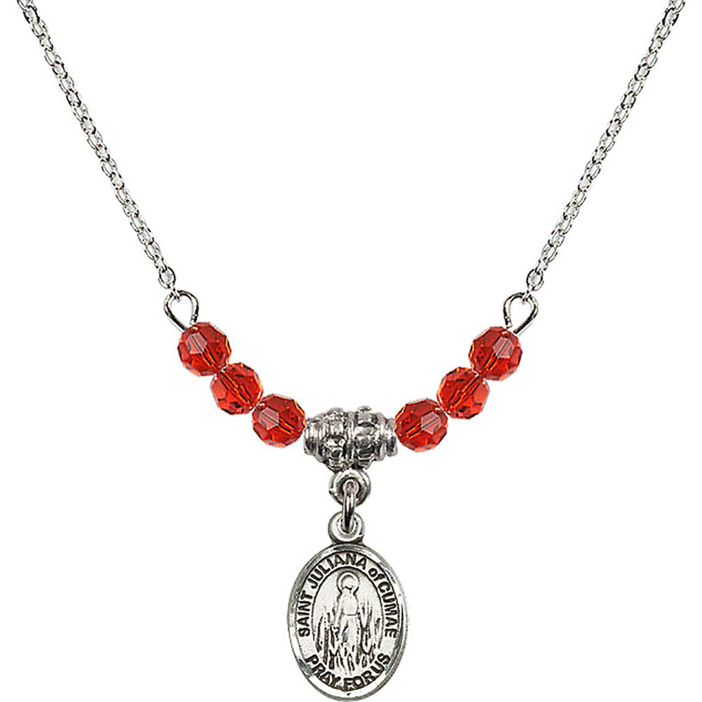Sterling Silver Saint Juliana of Cumae Birthstone Necklace with Ruby Beads - 9372