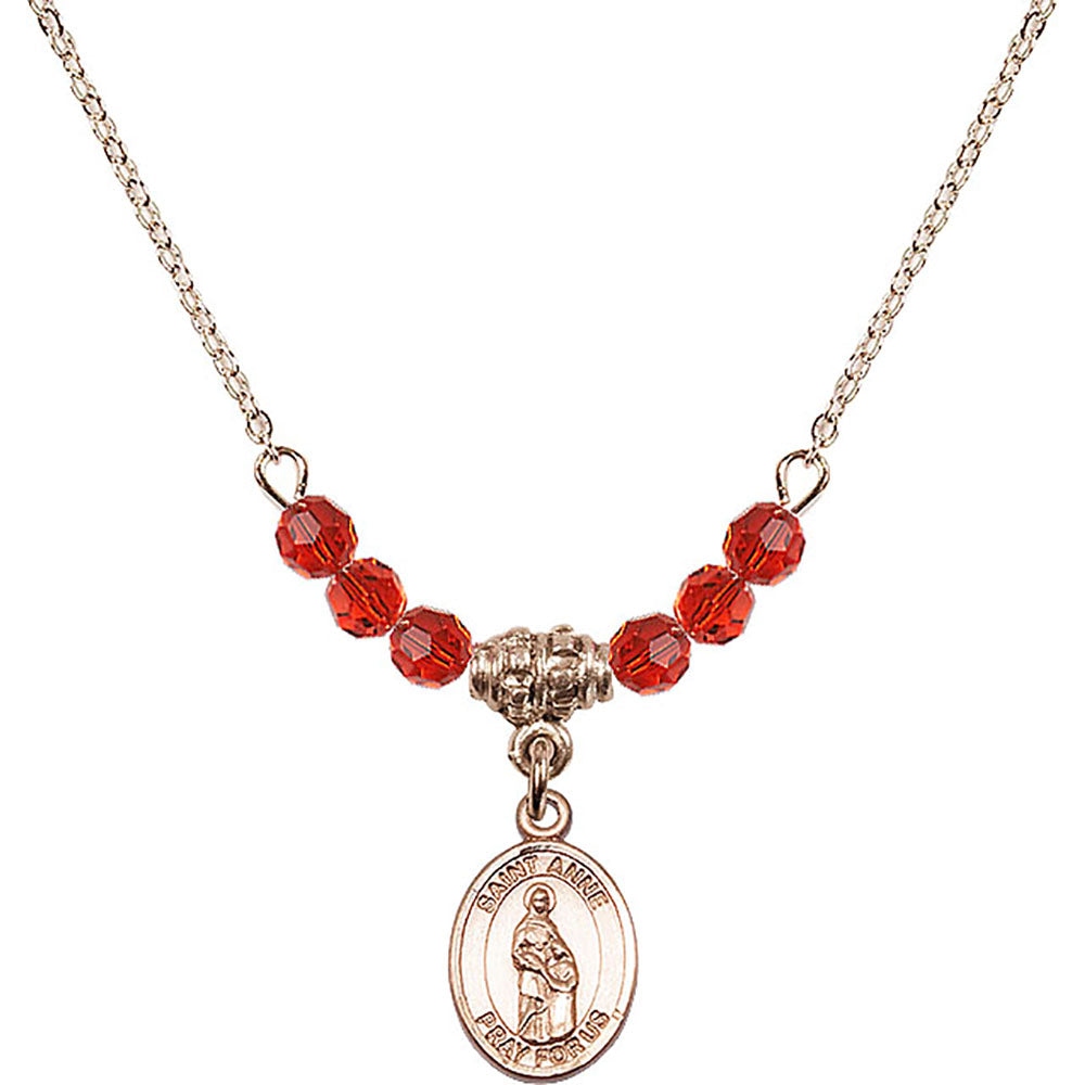 14kt Gold Filled Saint Anne Birthstone Necklace with Ruby Beads - 9374