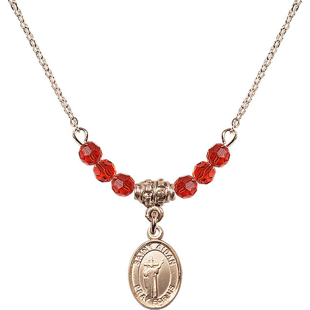 14kt Gold Filled Saint Aidan of Lindesfarne Birthstone Necklace with Ruby Beads - 9381