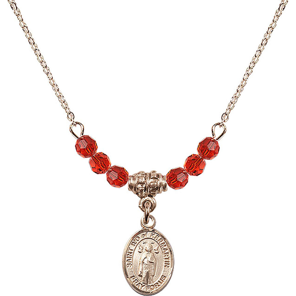 14kt Gold Filled Saint Ivo of Kelmartin Birthstone Necklace with Ruby Beads - 9384