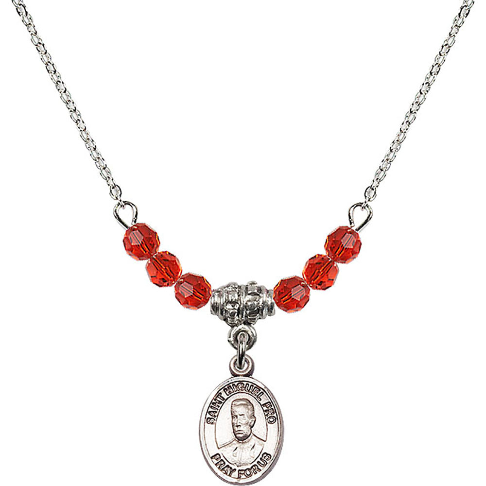 Sterling Silver Blessed Miguel Pro Birthstone Necklace with Ruby Beads - 9389