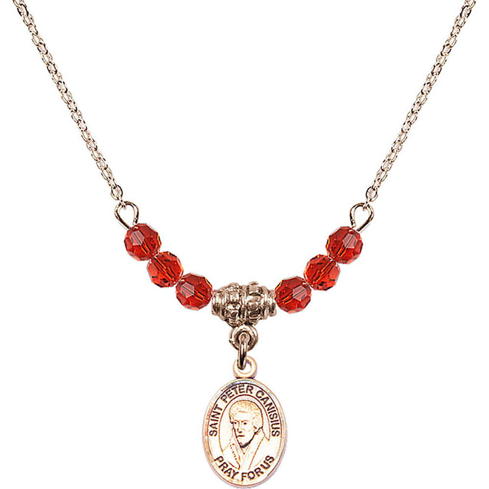 14kt Gold Filled Saint Peter Canisius Birthstone Necklace with Ruby Beads - 9393