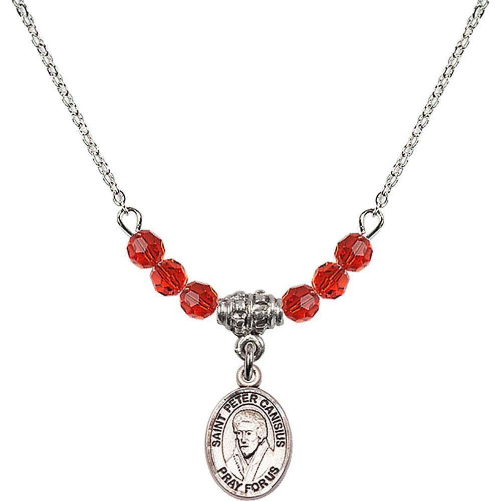 Sterling Silver Saint Peter Canisius Birthstone Necklace with Ruby Beads - 9393