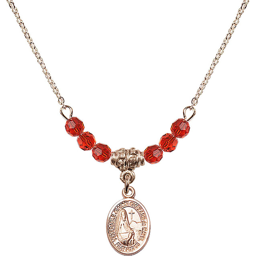 14kt Gold Filled Saint Jeanne Chezard de Matel Birthstone Necklace with Ruby Beads - 9401