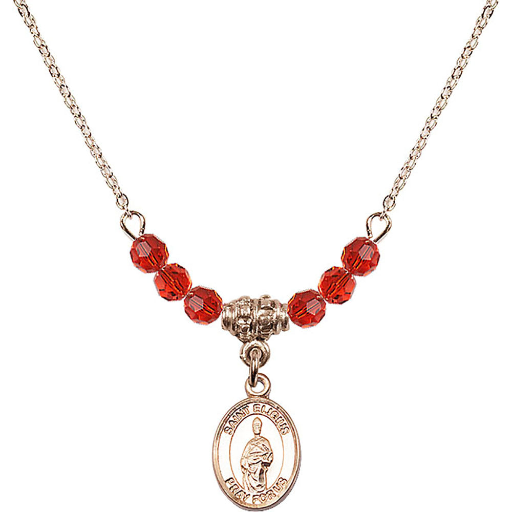 14kt Gold Filled Saint Eligius Birthstone Necklace with Ruby Beads - 9402