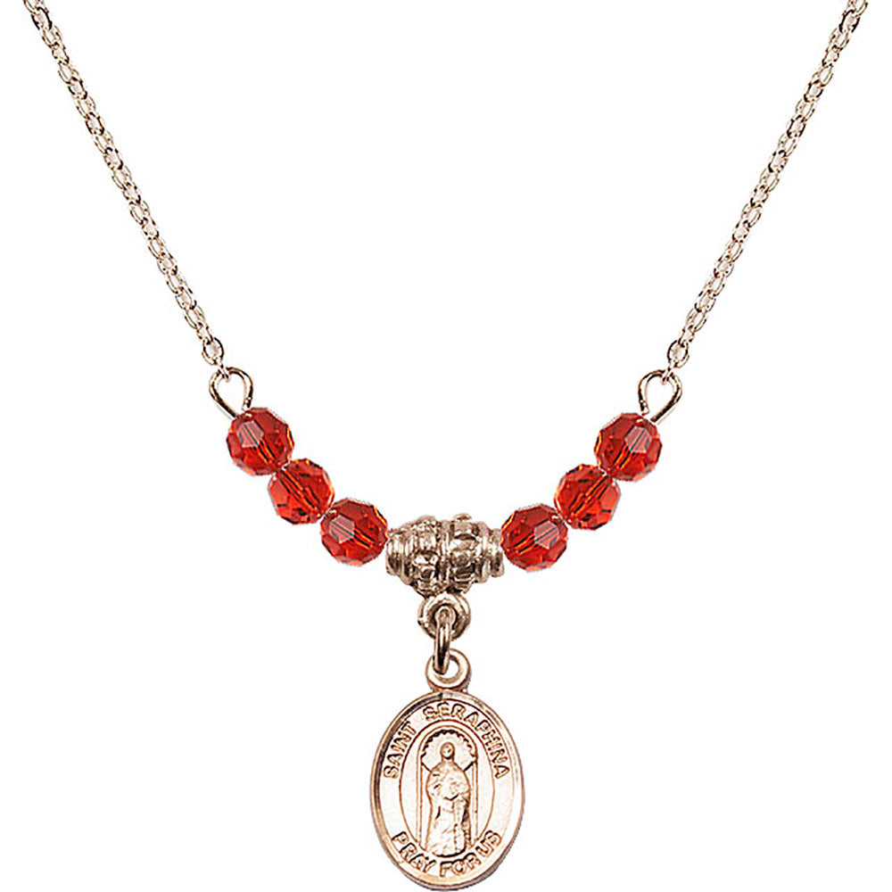 14kt Gold Filled Saint Seraphina Birthstone Necklace with Ruby Beads - 9405