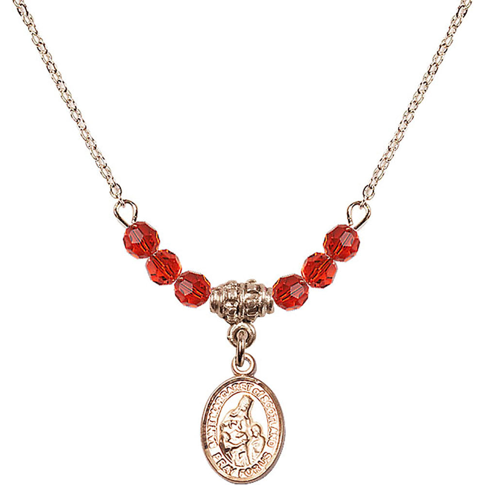 14kt Gold Filled Saint Margaret of Scotland Birthstone Necklace with Ruby Beads - 9407