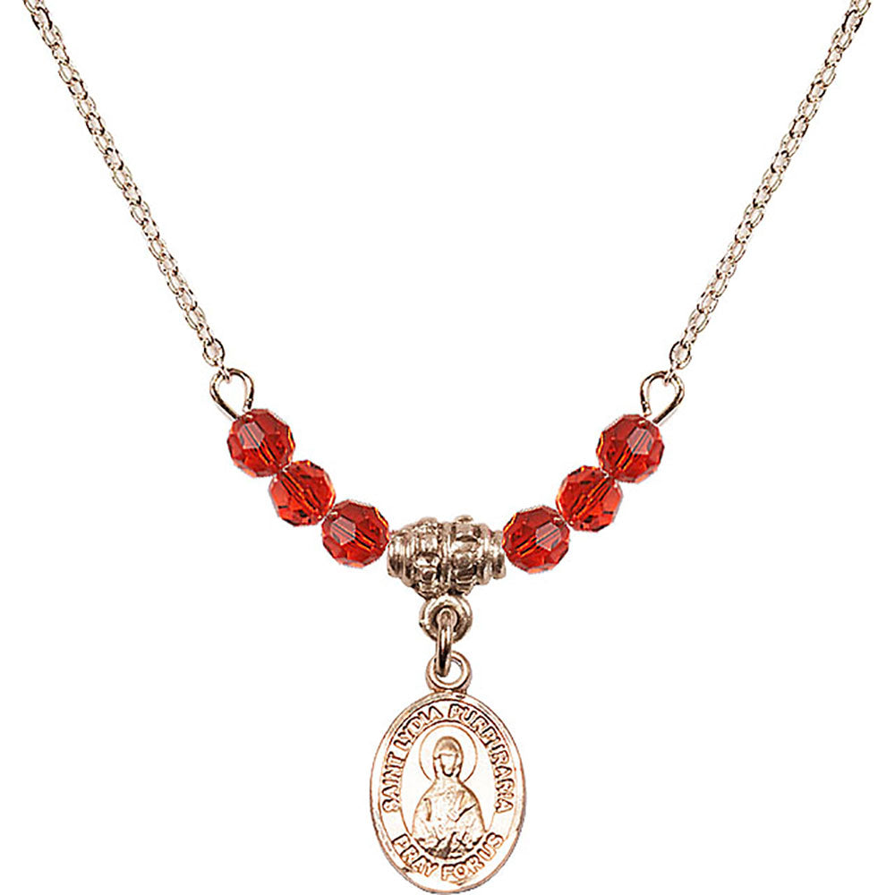 14kt Gold Filled Saint Lydia Purpuraria Birthstone Necklace with Ruby Beads - 9411