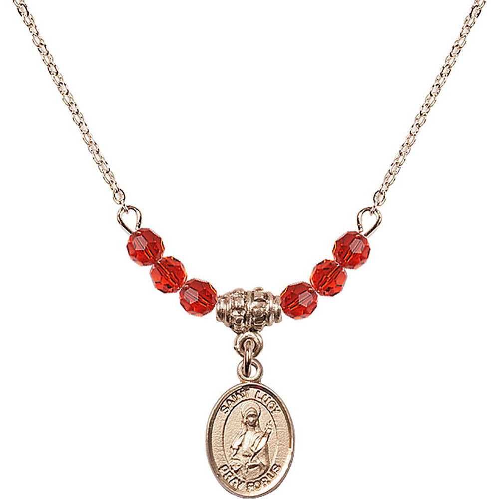 14kt Gold Filled Saint Lucy Birthstone Necklace with Ruby Beads - 9422