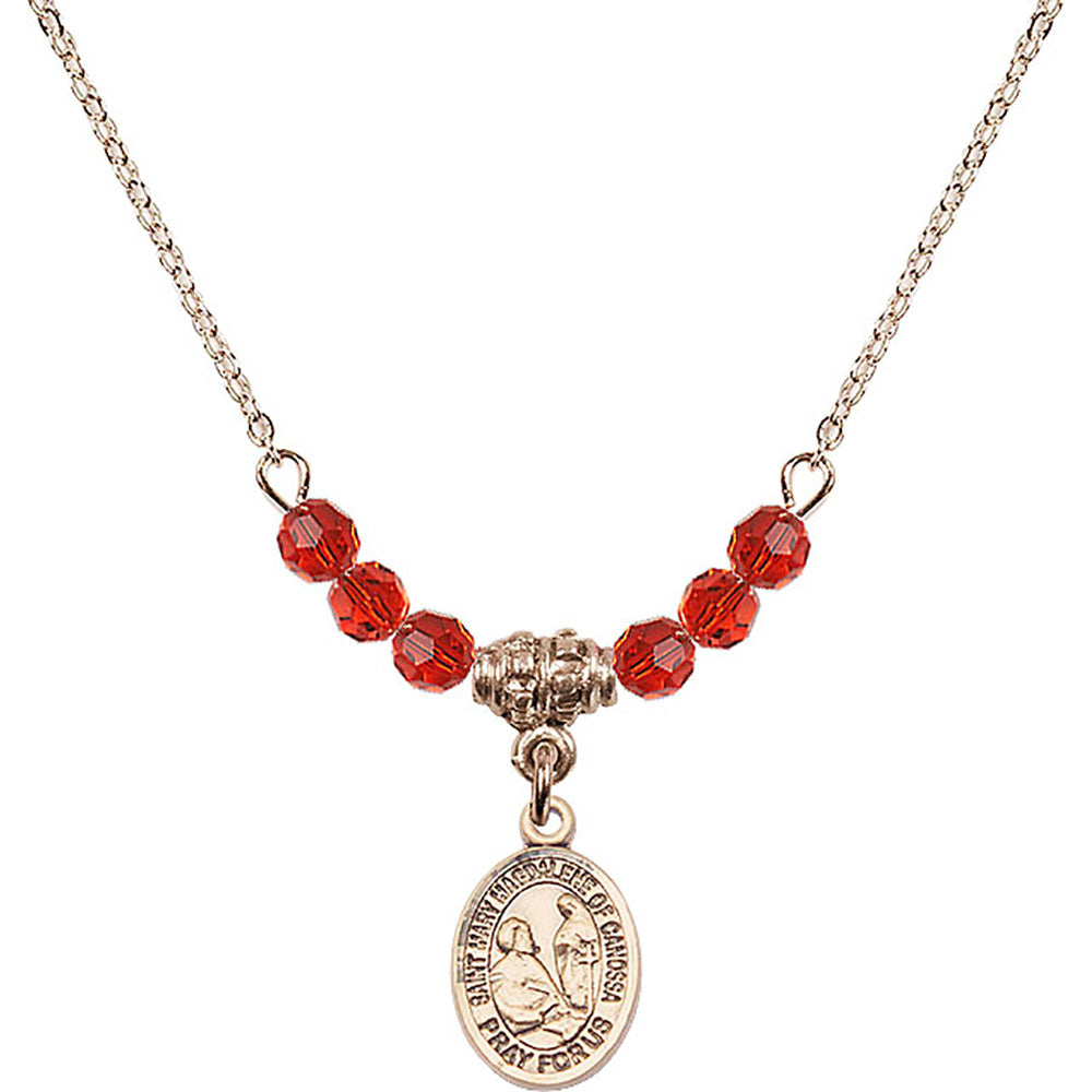 14kt Gold Filled Saint Mary Magdalene of Canossa Birthstone Necklace with Ruby Beads - 9429