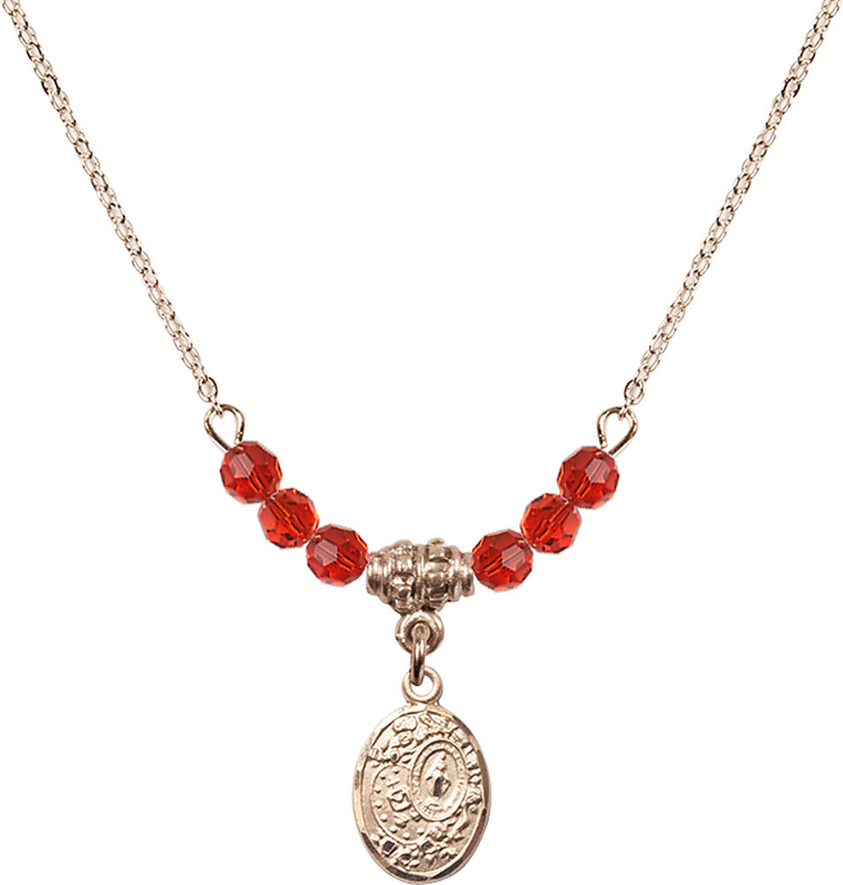 14kt Gold Filled Miraculous Birthstone Necklace with Ruby Beads - 9682