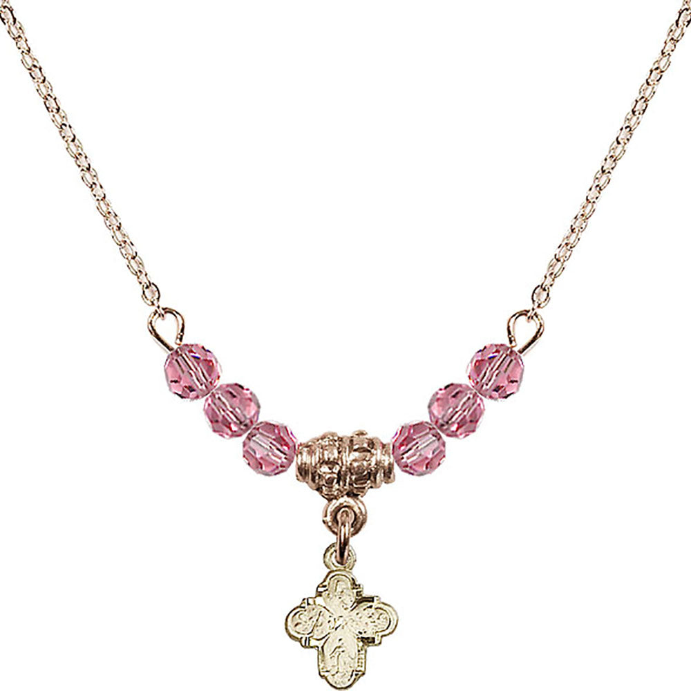 14kt Gold Filled 4-Way Birthstone Necklace with Rose Beads - 0207