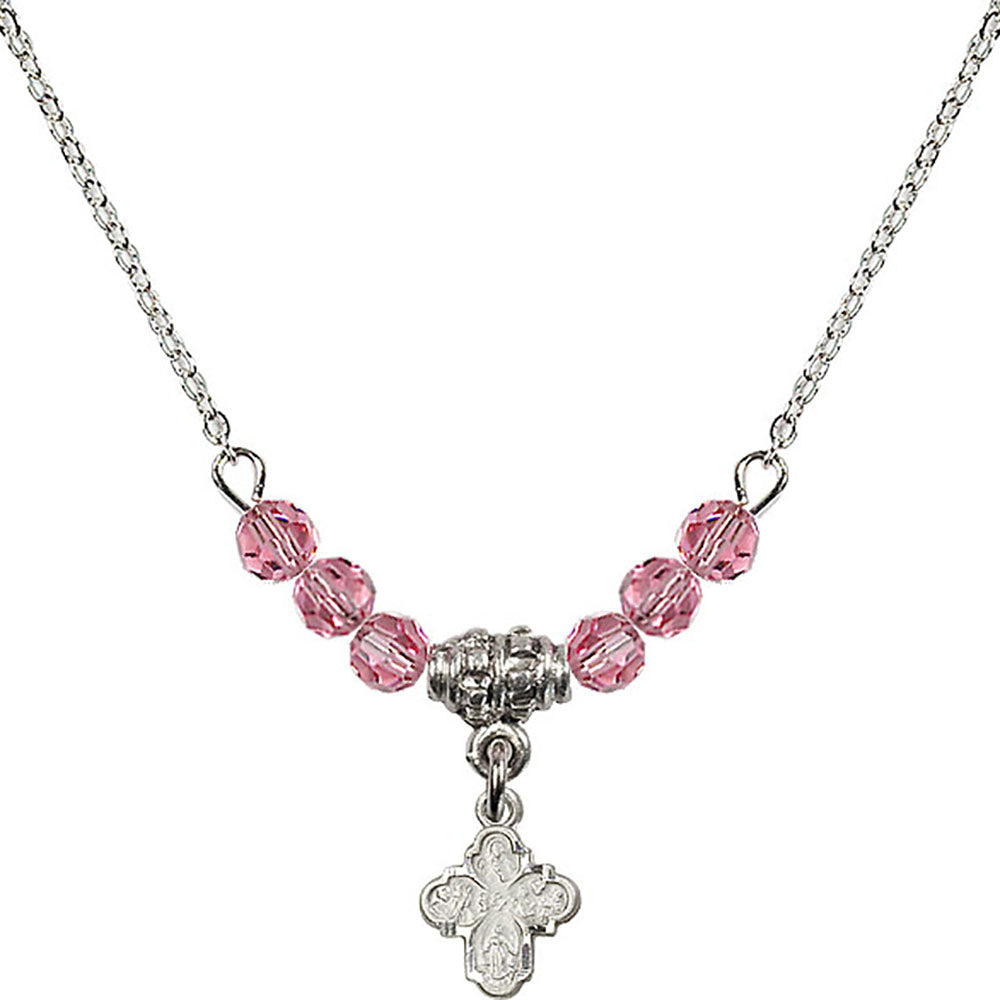 Sterling Silver 4-Way Birthstone Necklace with Rose Beads - 0207