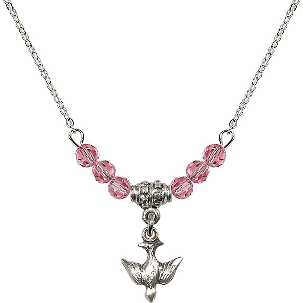 Sterling Silver Holy Spirit Birthstone Necklace with Rose Beads - 0208
