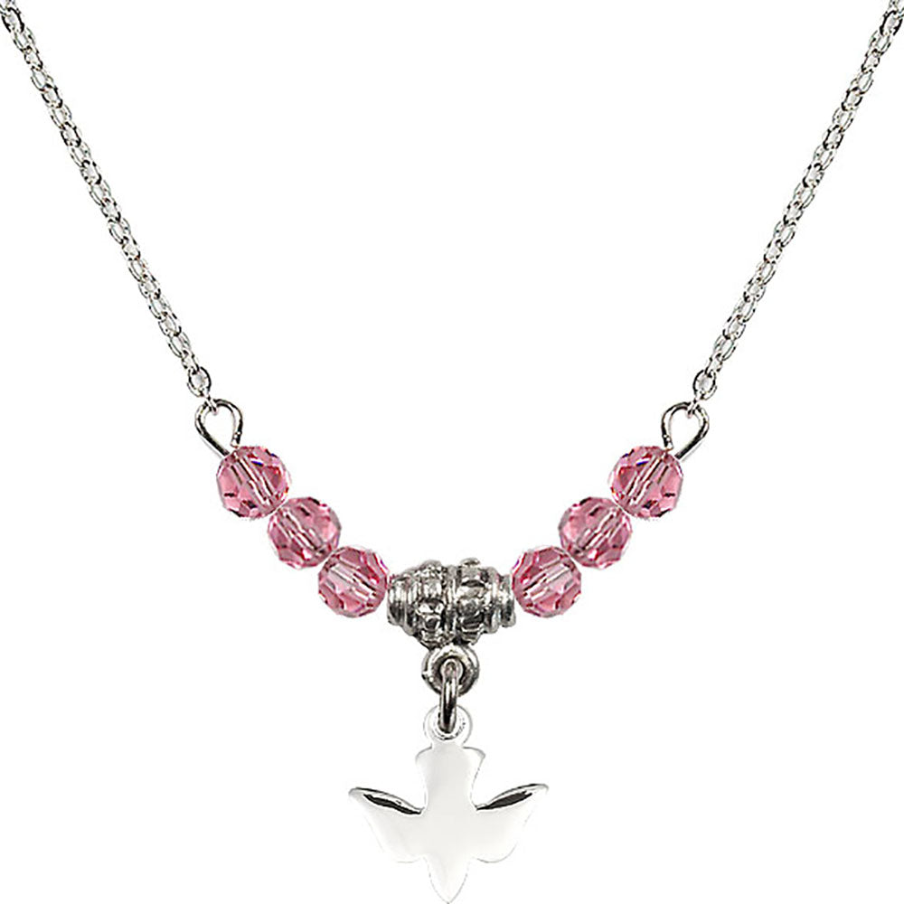 Sterling Silver Holy Spirit Birthstone Necklace with Rose Beads - 0225