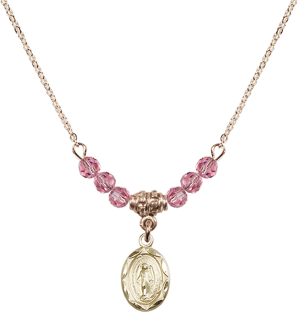 14kt Gold Filled Miraculous Birthstone Necklace with Rose Beads - 0301