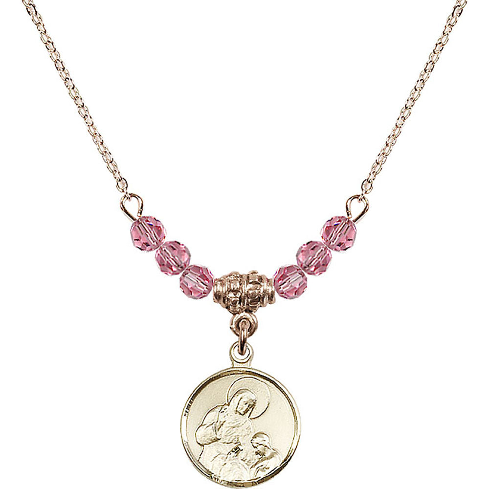 14kt Gold Filled Saint Ann Birthstone Necklace with Rose Beads - 0601